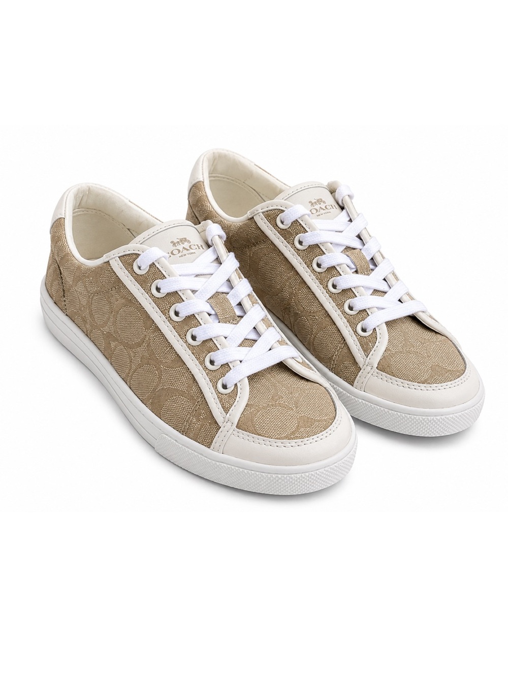 Coach Percy Signature Canvas Sneakers Khaki Chalk Size 8 Women’s